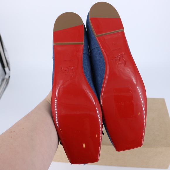 Christian Louboutin 41 Mamadrague Square Toe Ballerina Denim Blue Flats E834 - Picture 4 of 15